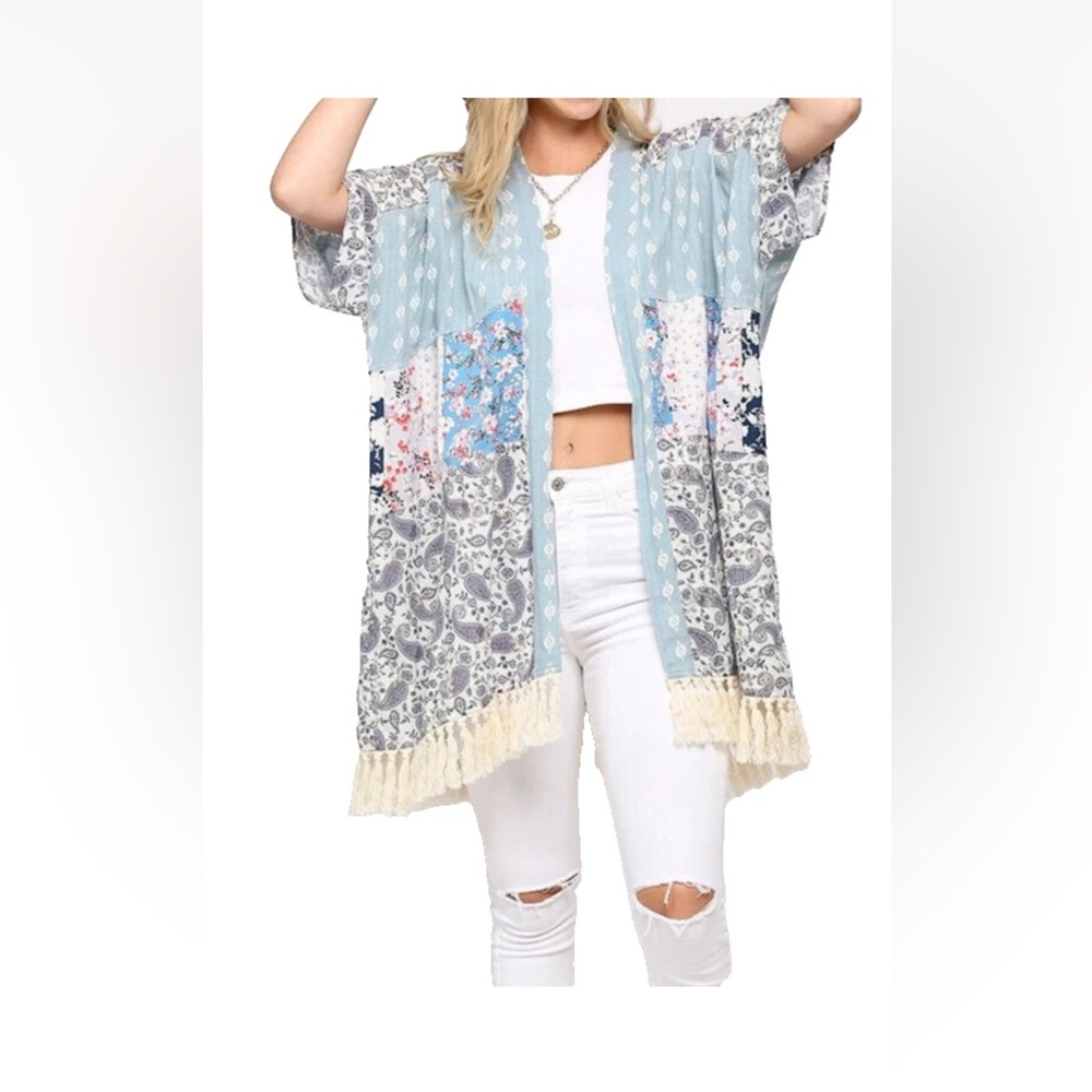 Bohemian Fringe Patterned KIMONO NWOT